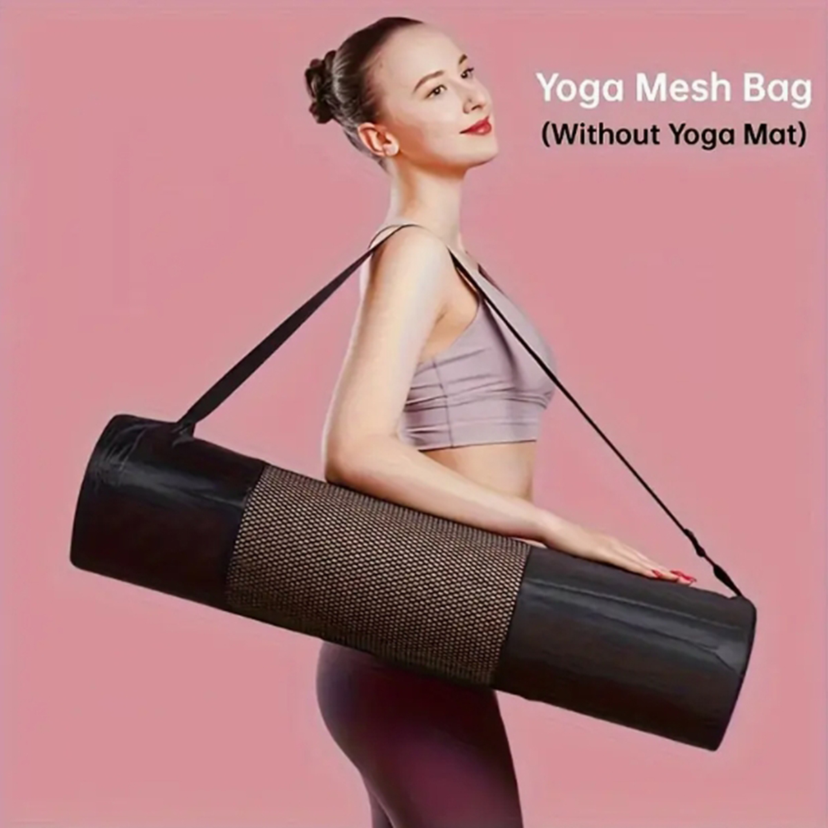Pilates Yoga Studio - กระเป๋าตาข่ายใส่เสื่อโยคะแบบระบายอากาศได้ 1 ใบ - ผ้าอ็อกซ์ฟอร์ดทนทาน สีดำ